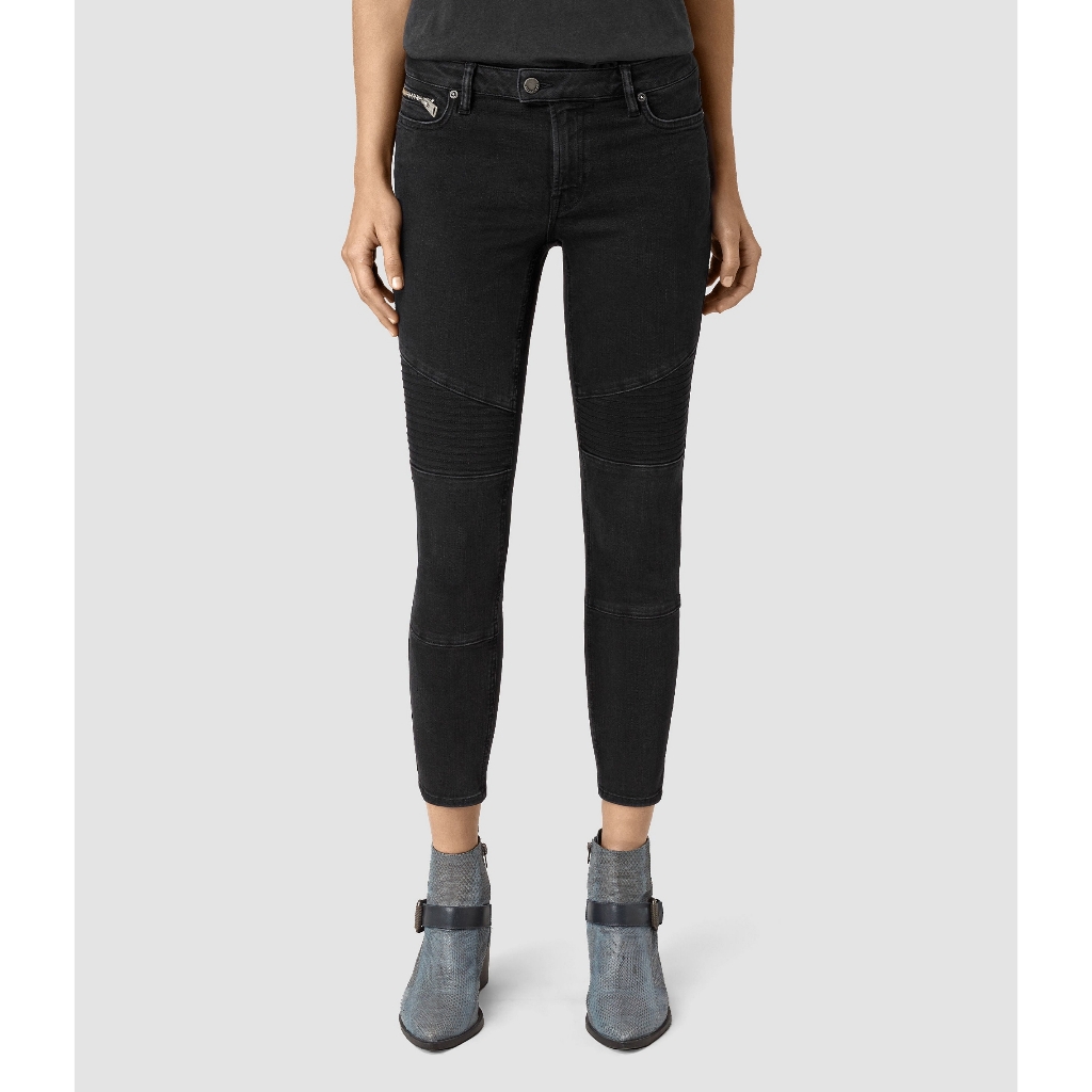 All Saints Biker Cropped Jeans In Washed Black